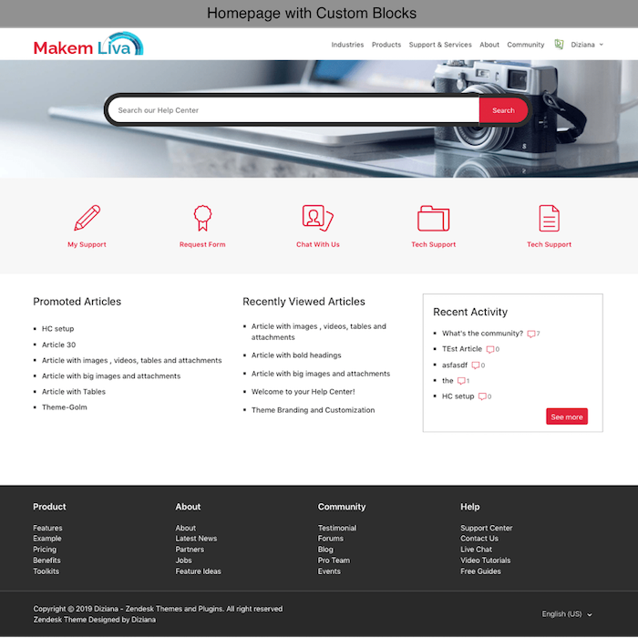 Diziana Makem Liva Theme Homepage with Custom Blocks