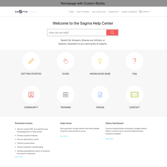 Diziana Sagma Theme Homepage with Custom Blocks